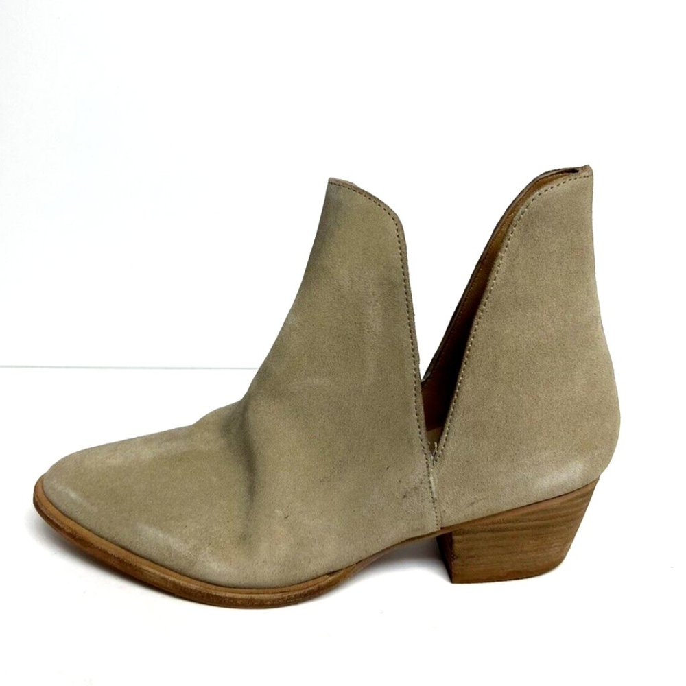 Free People Beige Suede V-Cut Ankle Booties